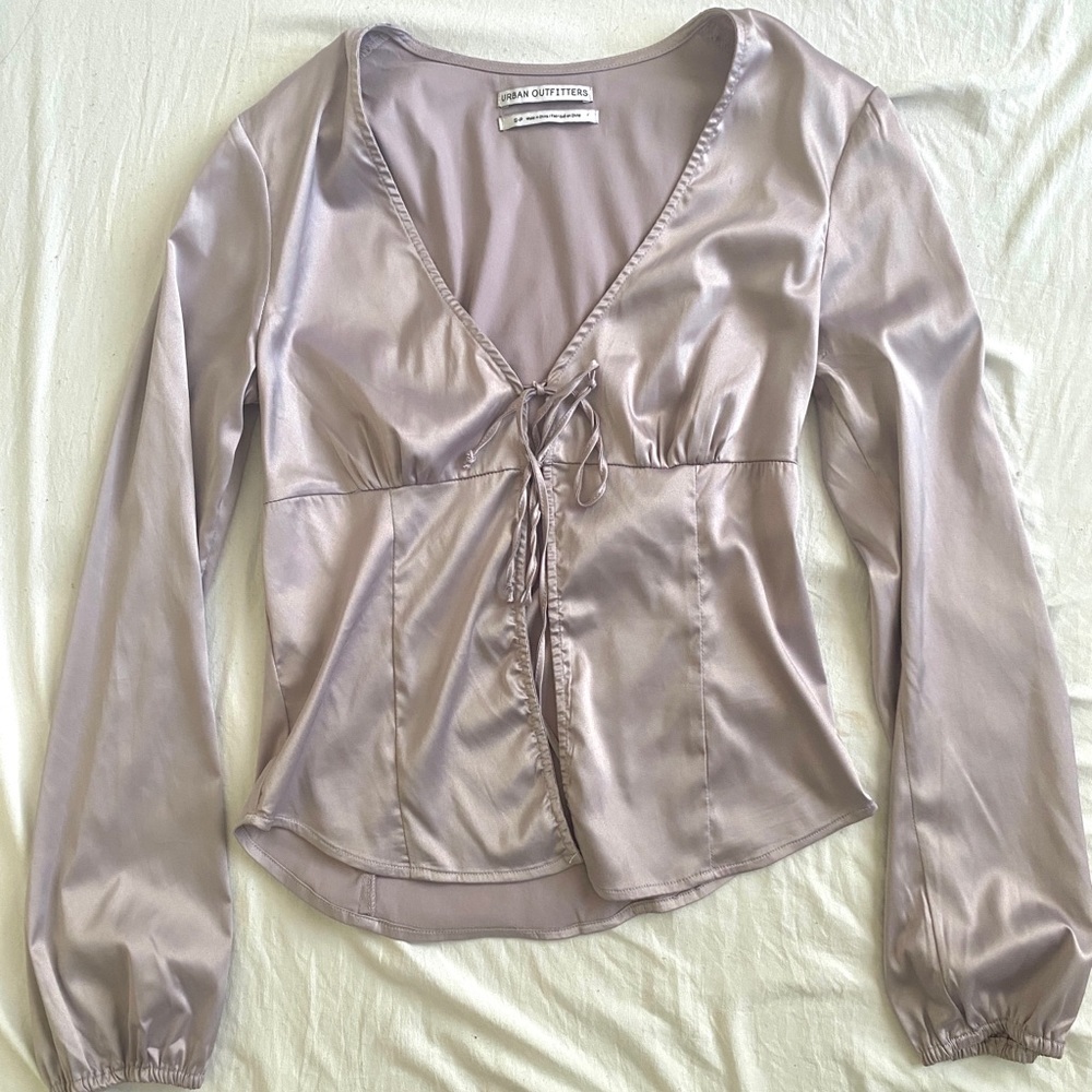 Lavender Silk Tie Long Sleeve Top
